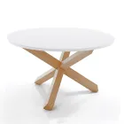 Table de Salle à Manger Ronde en Mdf Blanc Mat et Bois Massif - Dante Viadurini