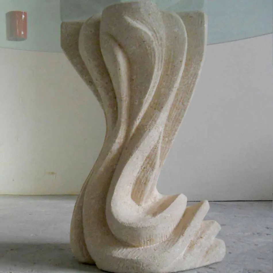 table ronde en pierre avec plateau en verre Cadmus Viadurini