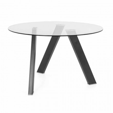 Table à manger ronde moderne en verre et métal - Tontolone Viadurini