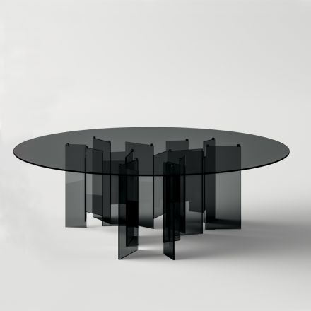 Table à Manger Ronde en Verre Extra-Clair ou Fumé Made in Italy - Thommy Viadurini