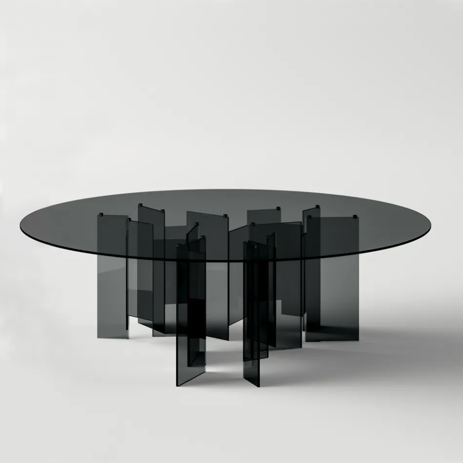 Table à Manger Ronde en Verre Extra-Clair ou Fumé Made in Italy - Thommy Viadurini