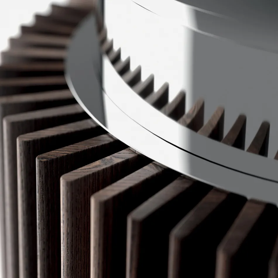 Table à manger ronde en verre fumé avec base en bois Made in Italy - Rondo Viadurini