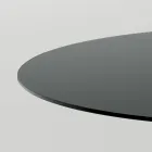 Table à manger ronde en verre fumé avec base en bois Made in Italy - Rondo Viadurini