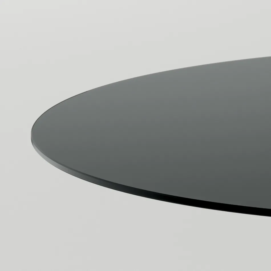 Table à manger ronde en verre fumé avec base en bois Made in Italy - Rondo Viadurini