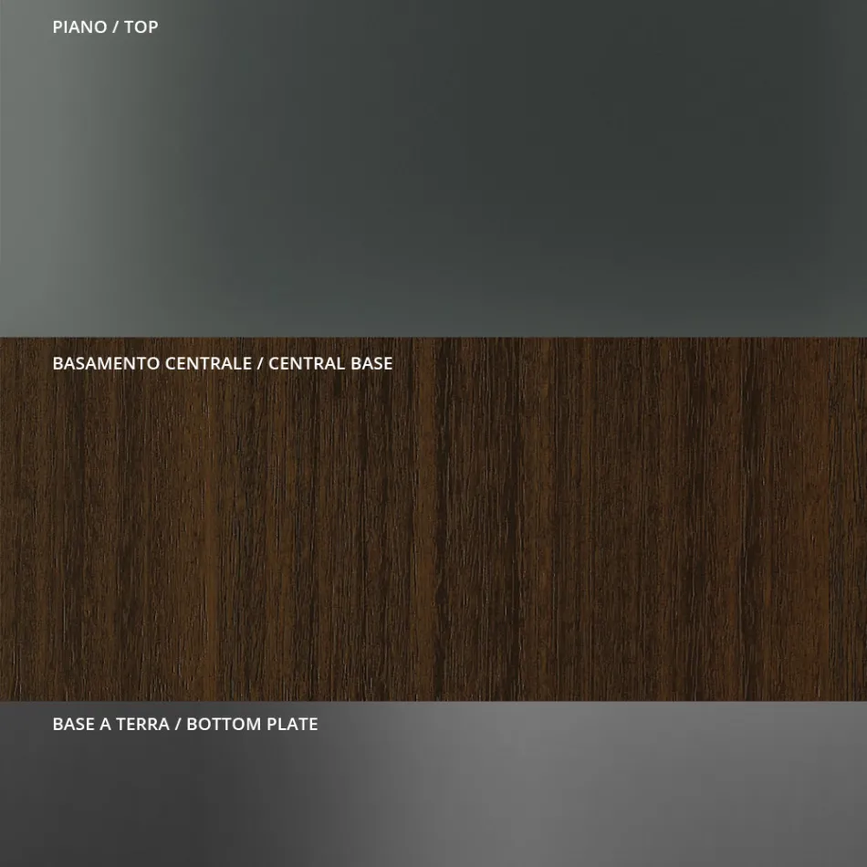 Table à manger ronde en verre fumé avec base en bois Made in Italy - Rondo Viadurini