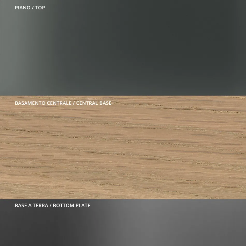 Table à manger ronde en verre fumé avec base en bois Made in Italy - Rondo Viadurini