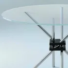 Table à manger ronde en verre trempé et acier Made in Italy - Trebbiano Viadurini