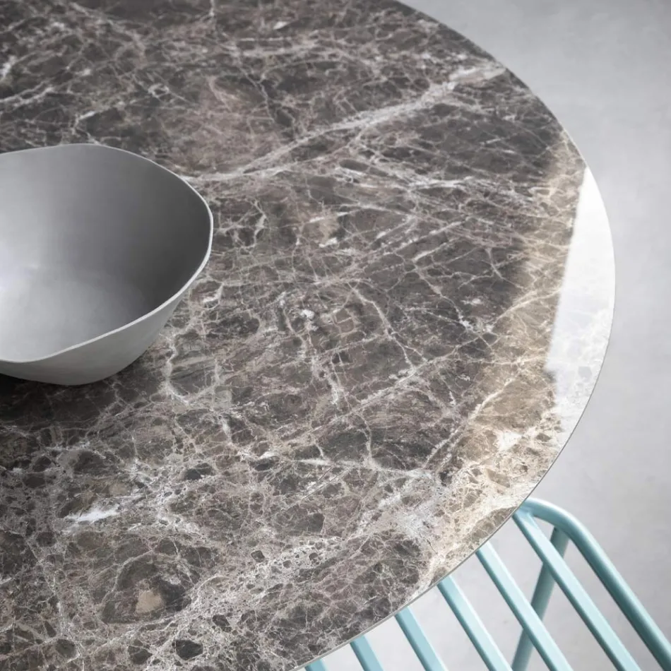 Table à manger ronde en vitrocéramique et métal Made in Italy - Alfero Viadurini