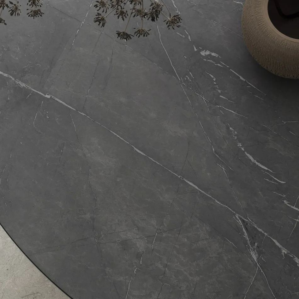 Table à manger ronde en métal et Hpl laminé Made in Italy - Bastiano Viadurini