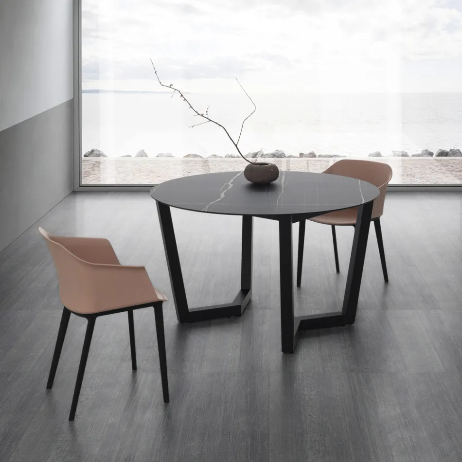 Table à manger ronde en métal et Hpl laminé Made in Italy - Bastiano Viadurini