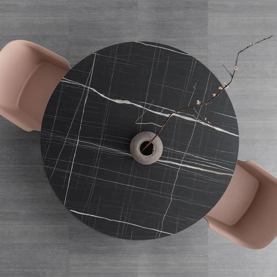 Table à manger ronde en métal et Hpl laminé Made in Italy - Bastiano Viadurini