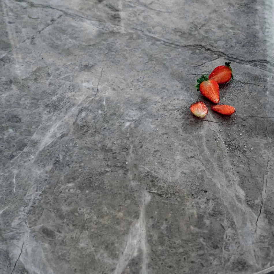 Table à manger ronde moderne en marbre céramique et effet métal - Jarvis Viadurini