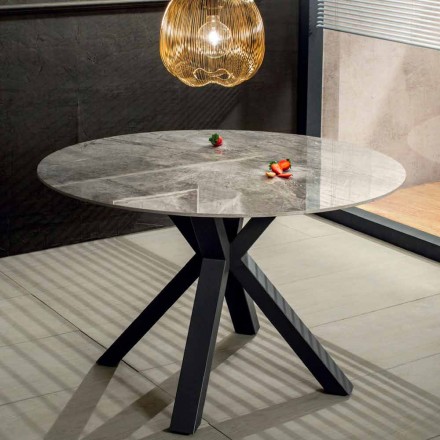 Table à manger ronde moderne en marbre céramique et effet métal - Jarvis Viadurini