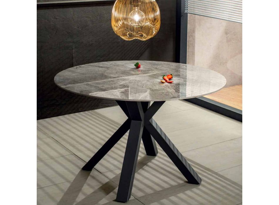 Table à manger ronde moderne en marbre céramique et effet métal - Jarvis Viadurini