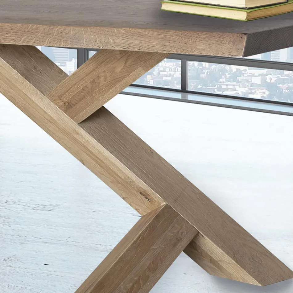 Table à manger en chêne massif disponible avec différents bords Made in Italy - Boromir Viadurini