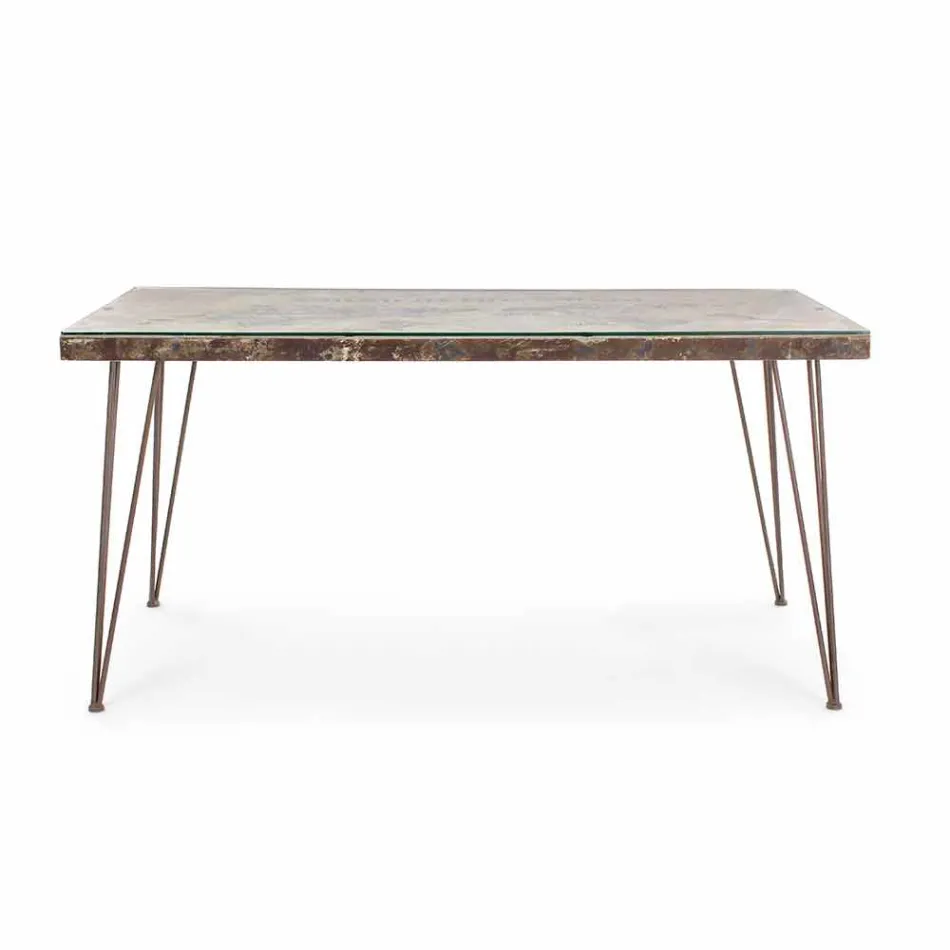 Table à manger de style industriel avec plateau en MDF et verre Homemotion - Brésil Viadurini