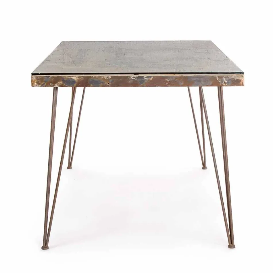 Table à manger de style industriel avec plateau en MDF et verre Homemotion - Brésil Viadurini