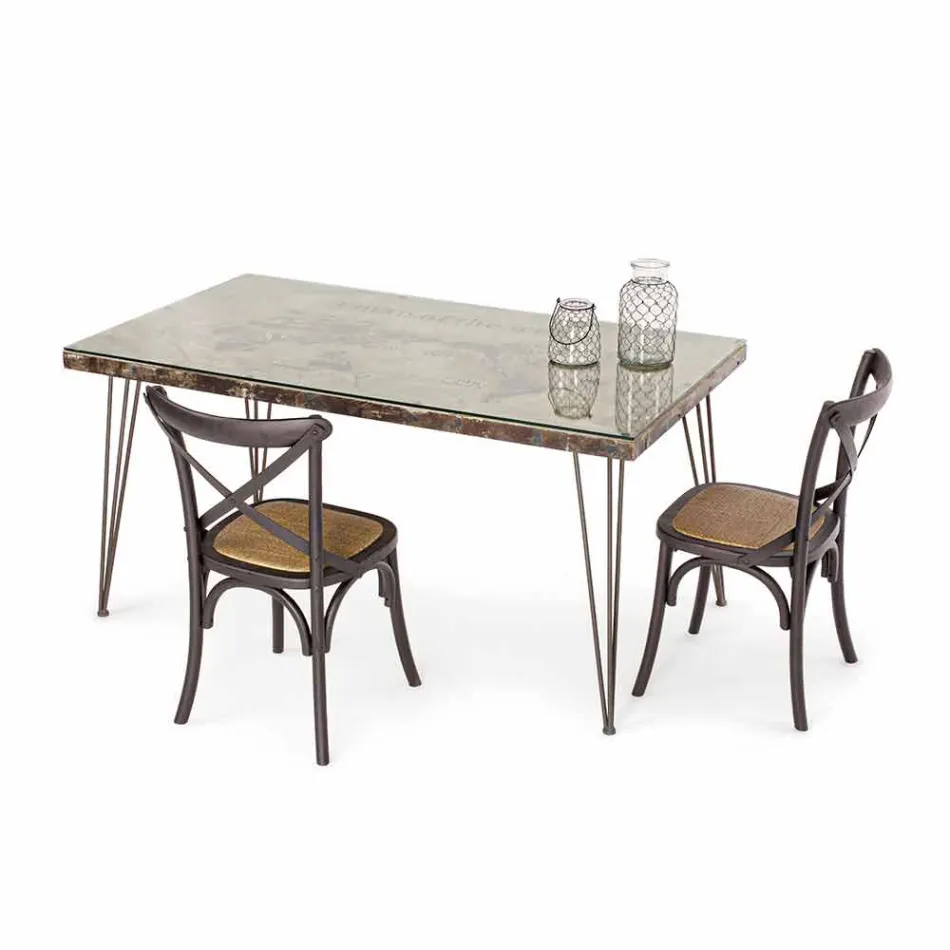 Table à manger de style industriel avec plateau en MDF et verre Homemotion - Brésil Viadurini