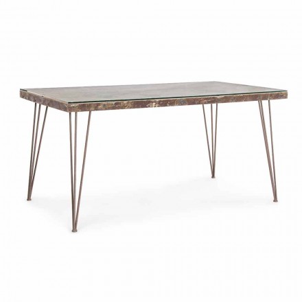 Table à manger de style industriel avec plateau en MDF et verre Homemotion - Brésil Viadurini