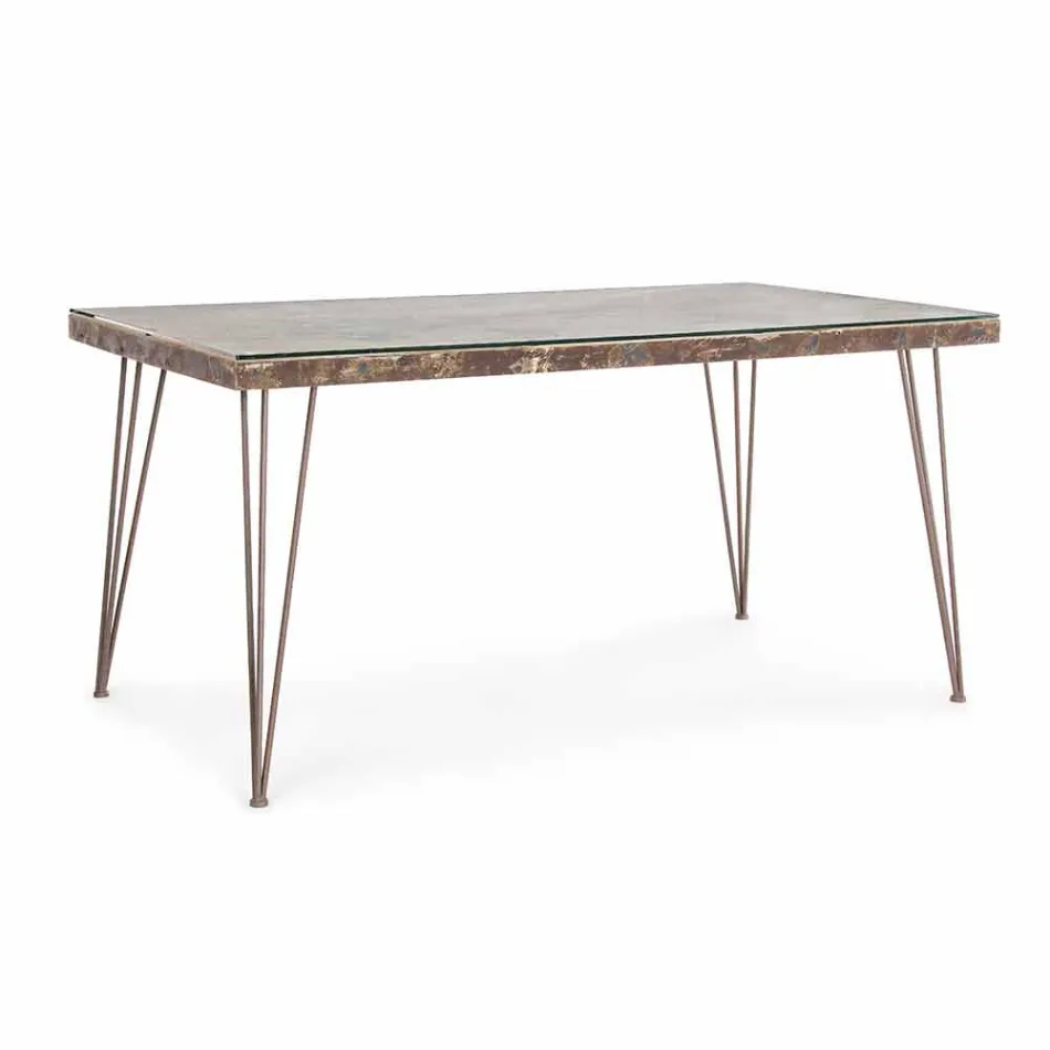 Table à manger de style industriel avec plateau en MDF et verre Homemotion - Brésil Viadurini