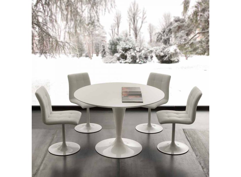 Table à manger ronde blanche Topeka, design moderne Viadurini