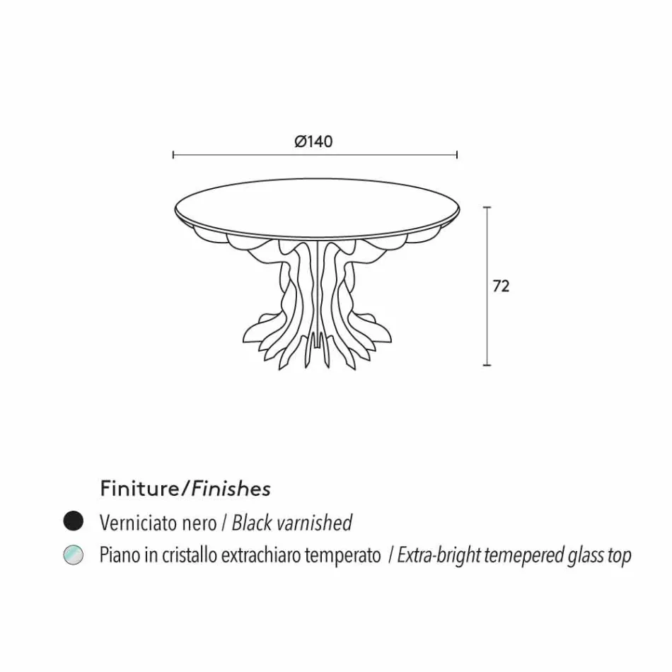 table ronde Cassia, bois noir piano et plateau en verre Viadurini