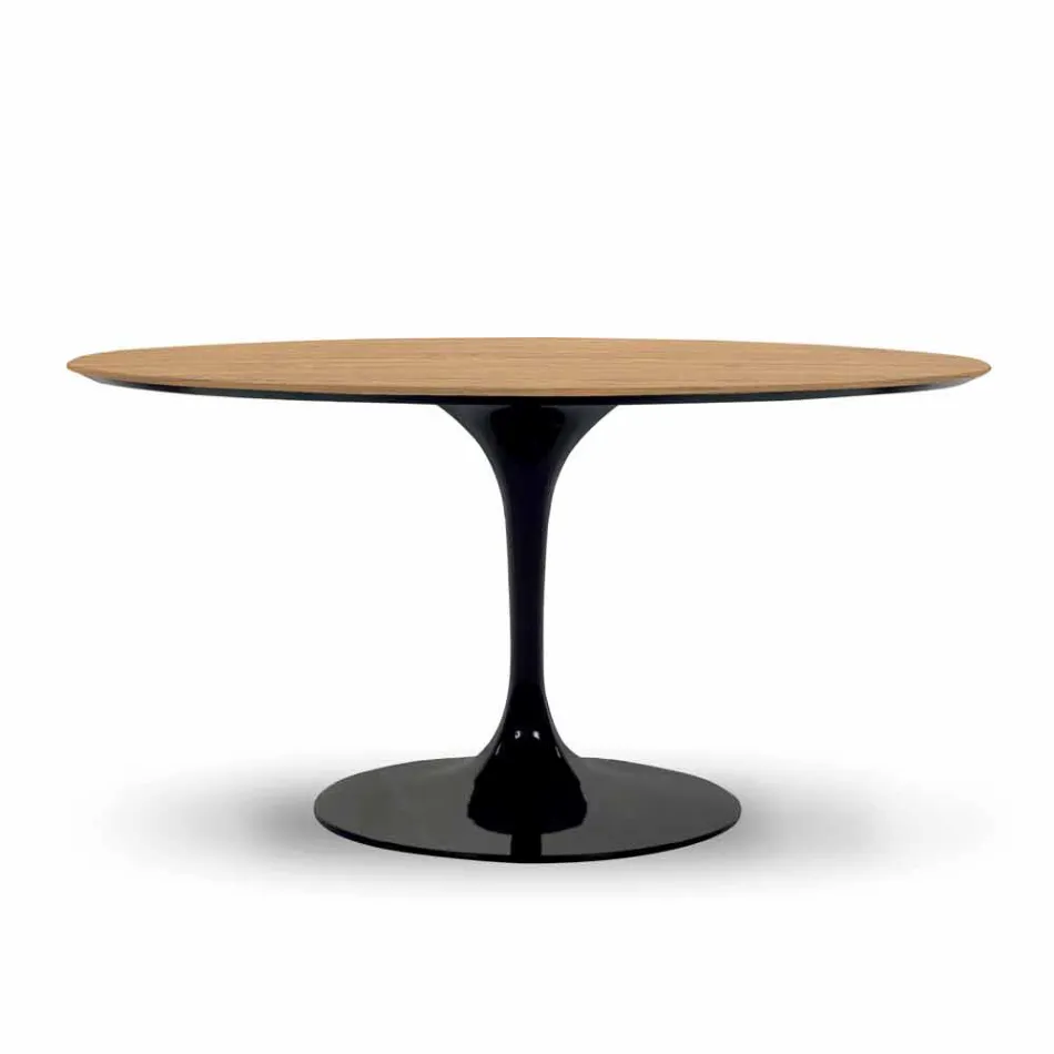 Table à manger ronde avec plateau en placage fin fabriquée en Italie - Dollars Viadurini