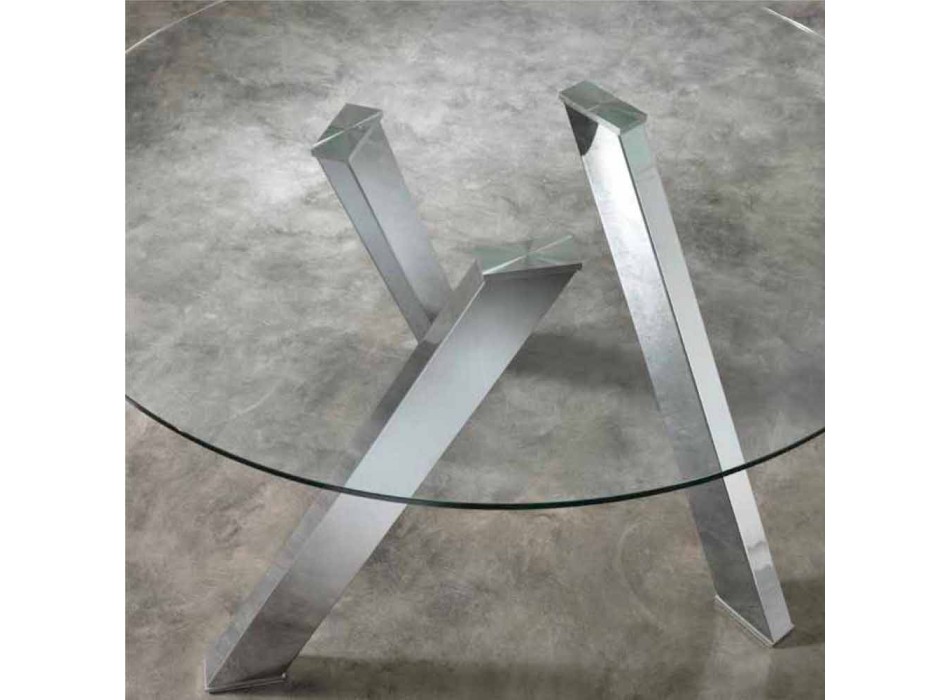Table à manger ronde avec plateau en verre Adamo, de design moderne