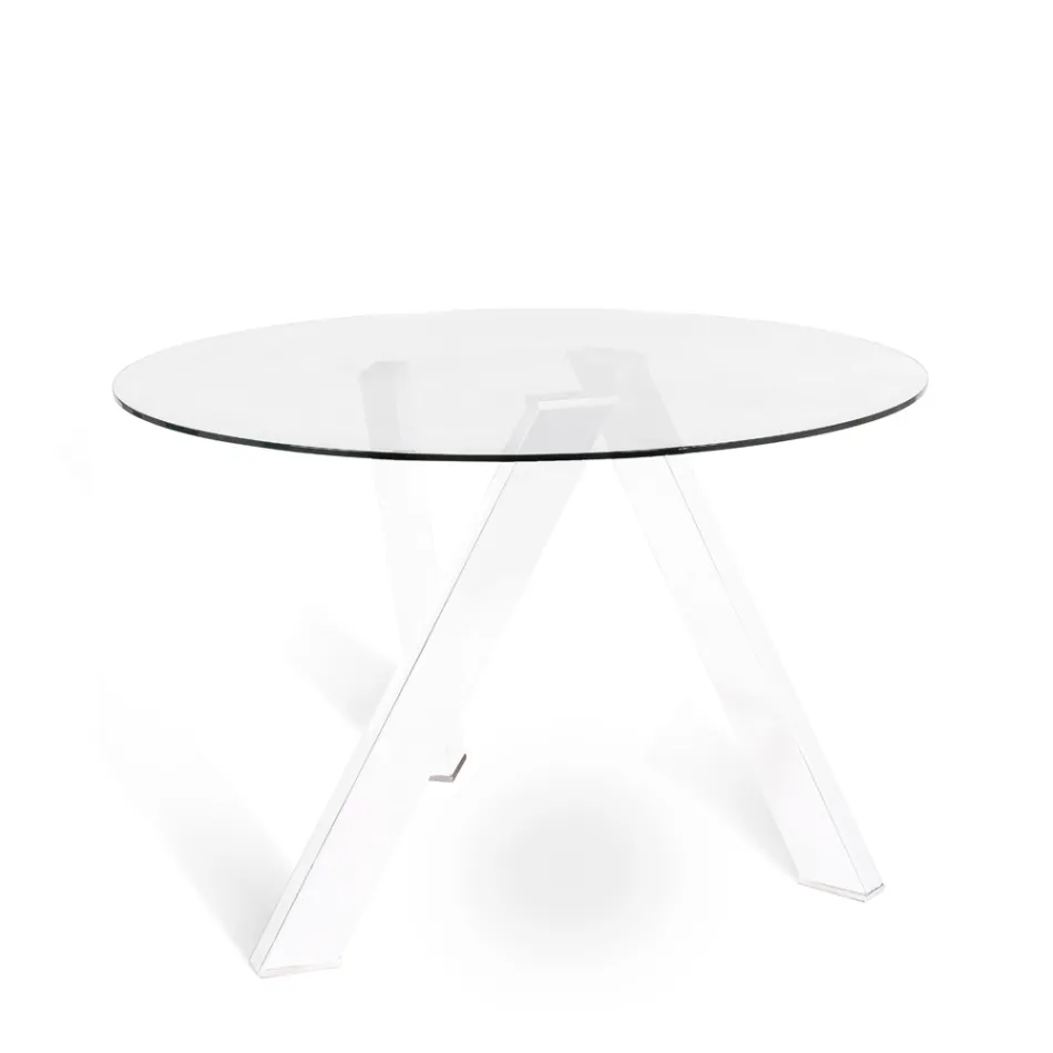 Table de salle à manger ronde Adamo avec plateau en verre, design moderne Viadurini