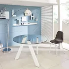 Table de salle à manger ronde Adamo avec plateau en verre, design moderne Viadurini