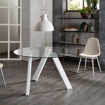 Table de salle à manger ronde Adamo avec plateau en verre, design moderne Viadurini
