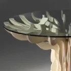 Table ronde à manger en bois avec plateau en verre trempé Dalia Viadurini