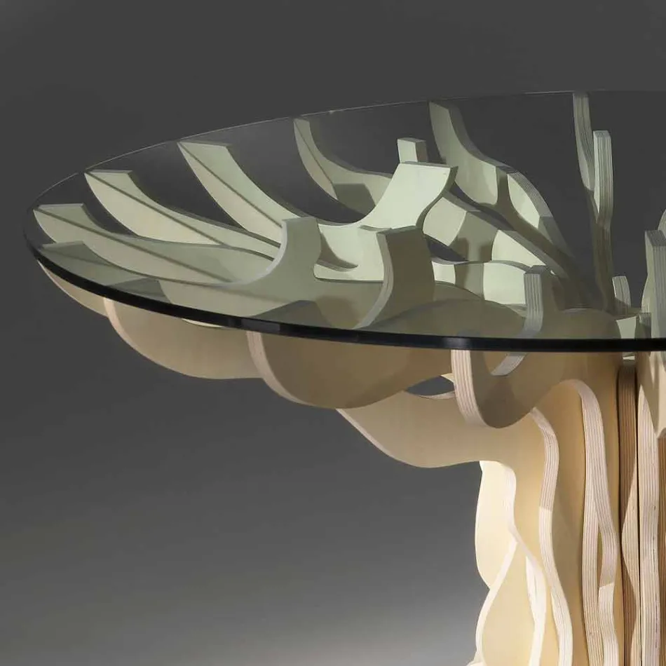 Table ronde à manger en bois avec plateau en verre trempé Dalia Viadurini