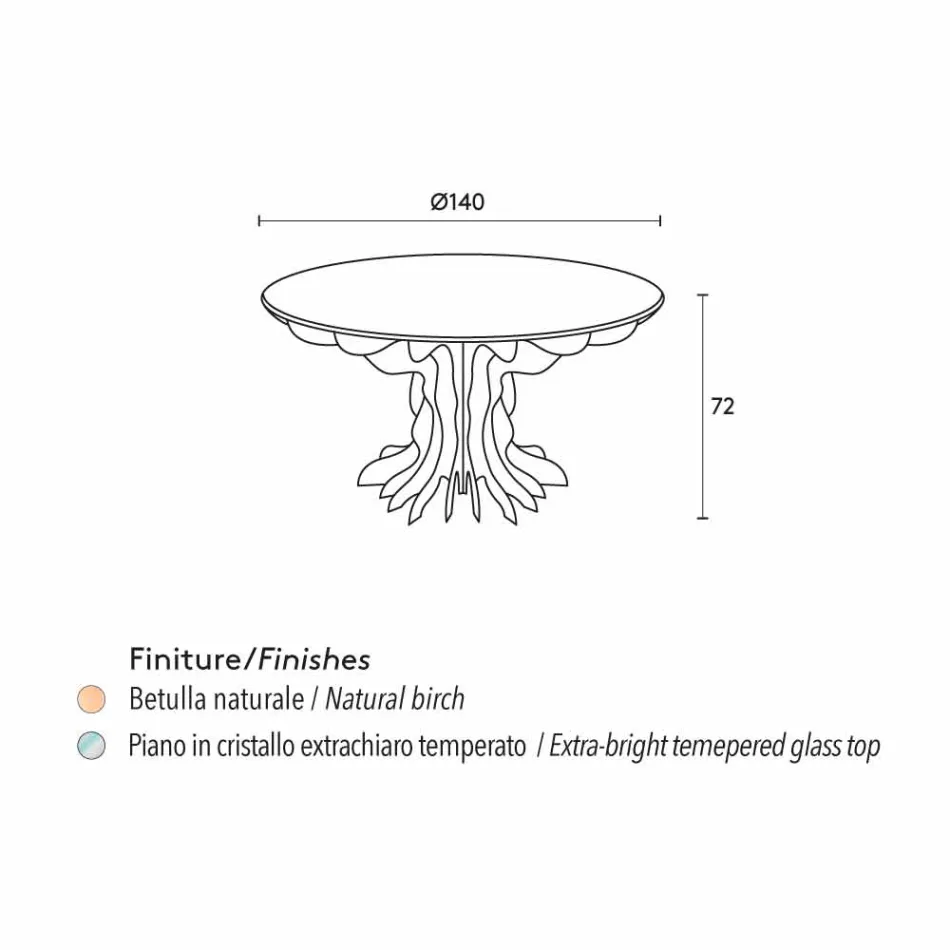 Table ronde à manger en bois avec plateau en verre trempé Dalia Viadurini