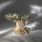 Table ronde à manger en bois avec plateau en verre trempé Dalia Viadurini