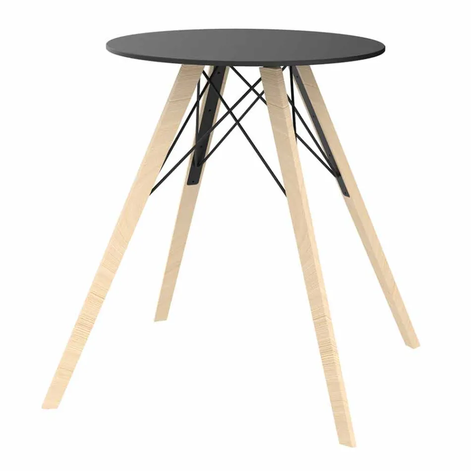 Table de Salle à Manger Ronde en Bois et Plateau Hpl, 4 Pièces - Bois Faz - Vondom Viadurini