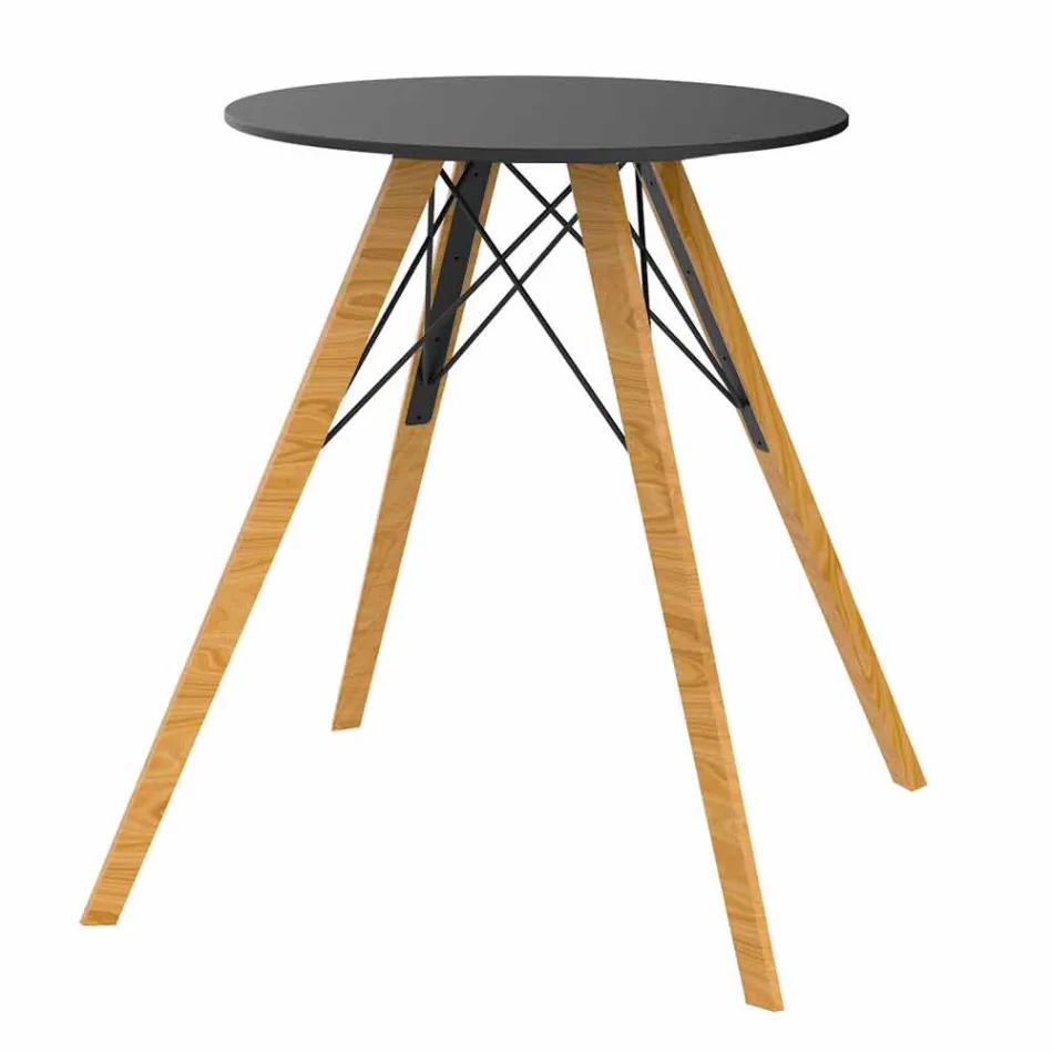Table de Salle à Manger Ronde en Bois et Plateau Hpl, 4 Pièces - Bois Faz - Vondom Viadurini