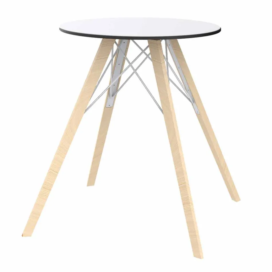Table de Salle à Manger Ronde en Bois et Plateau Hpl, 4 Pièces - Bois Faz - Vondom Viadurini
