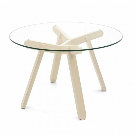 Table à manger ronde en verre trempé et bois Made in Italy - Connubia Peeno Viadurini