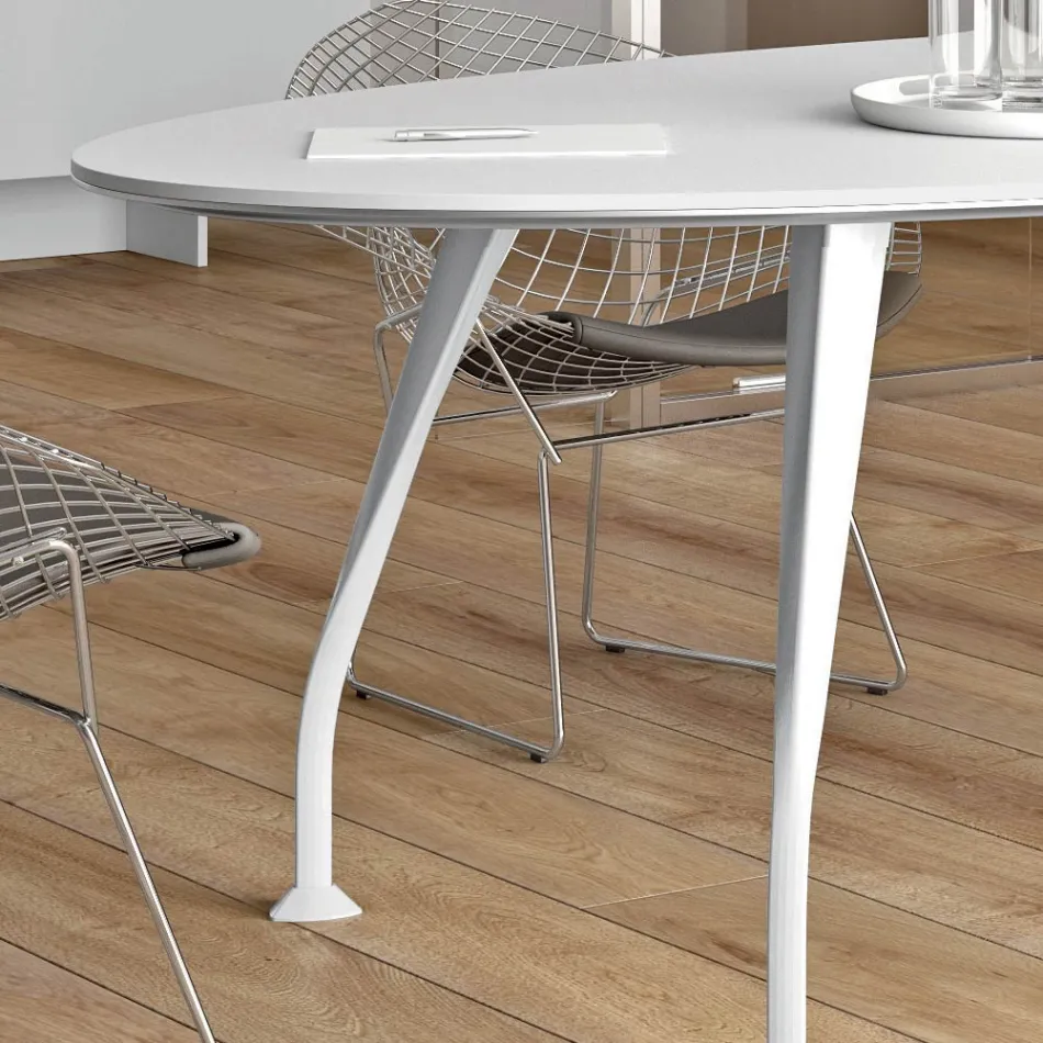 Table de réunion ovale en mélaminé blanc - Fadila Viadurini