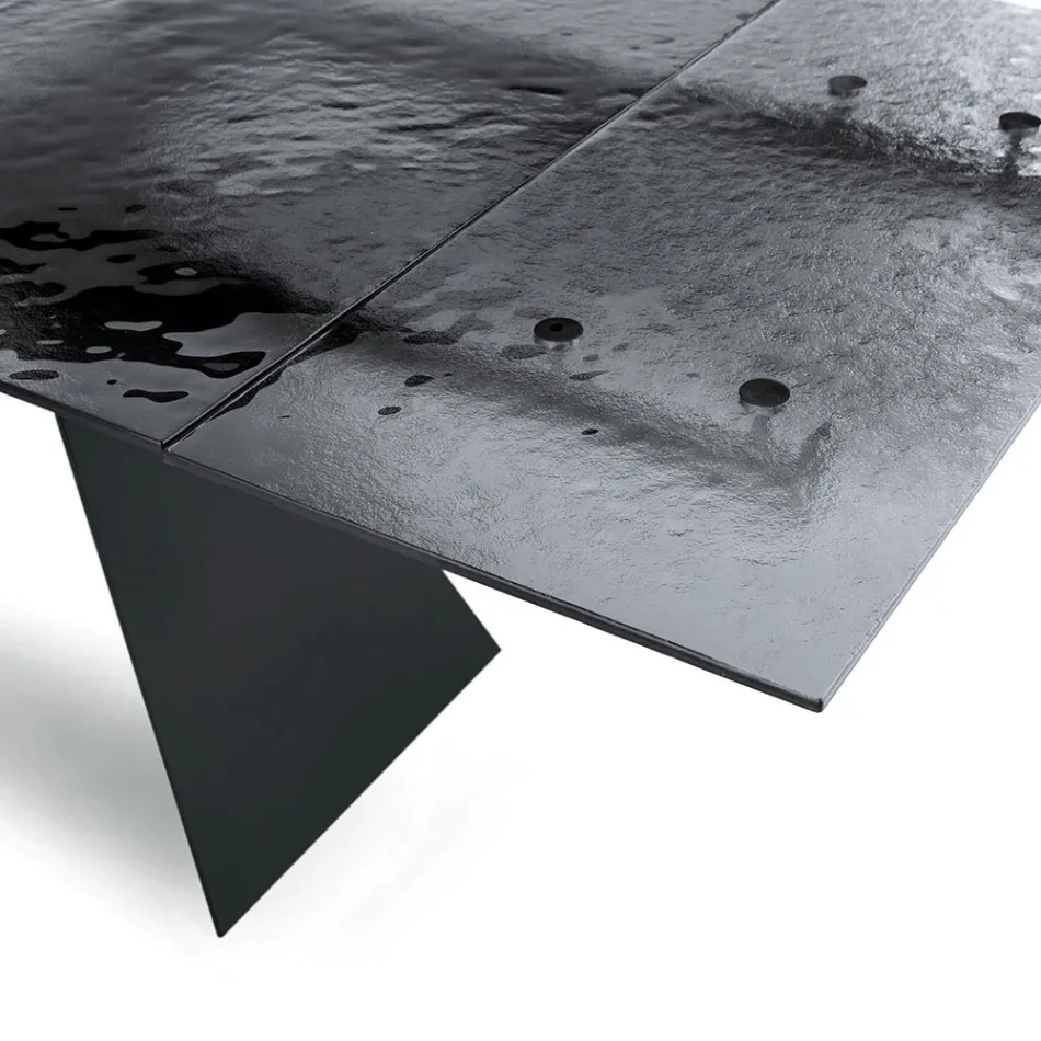 Table de salon 160x90 avec plateau en verre martelé transparent - Martello Viadurini