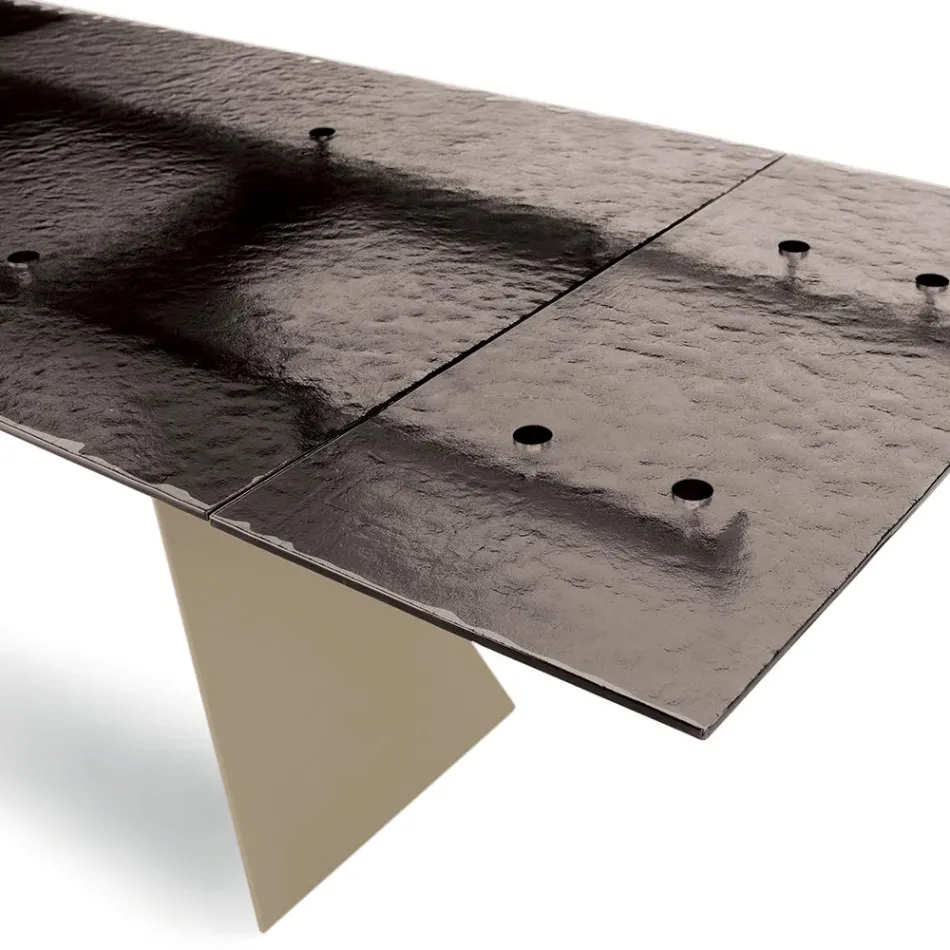 Table de salon 160x90 avec plateau en verre martelé transparent - Martello Viadurini