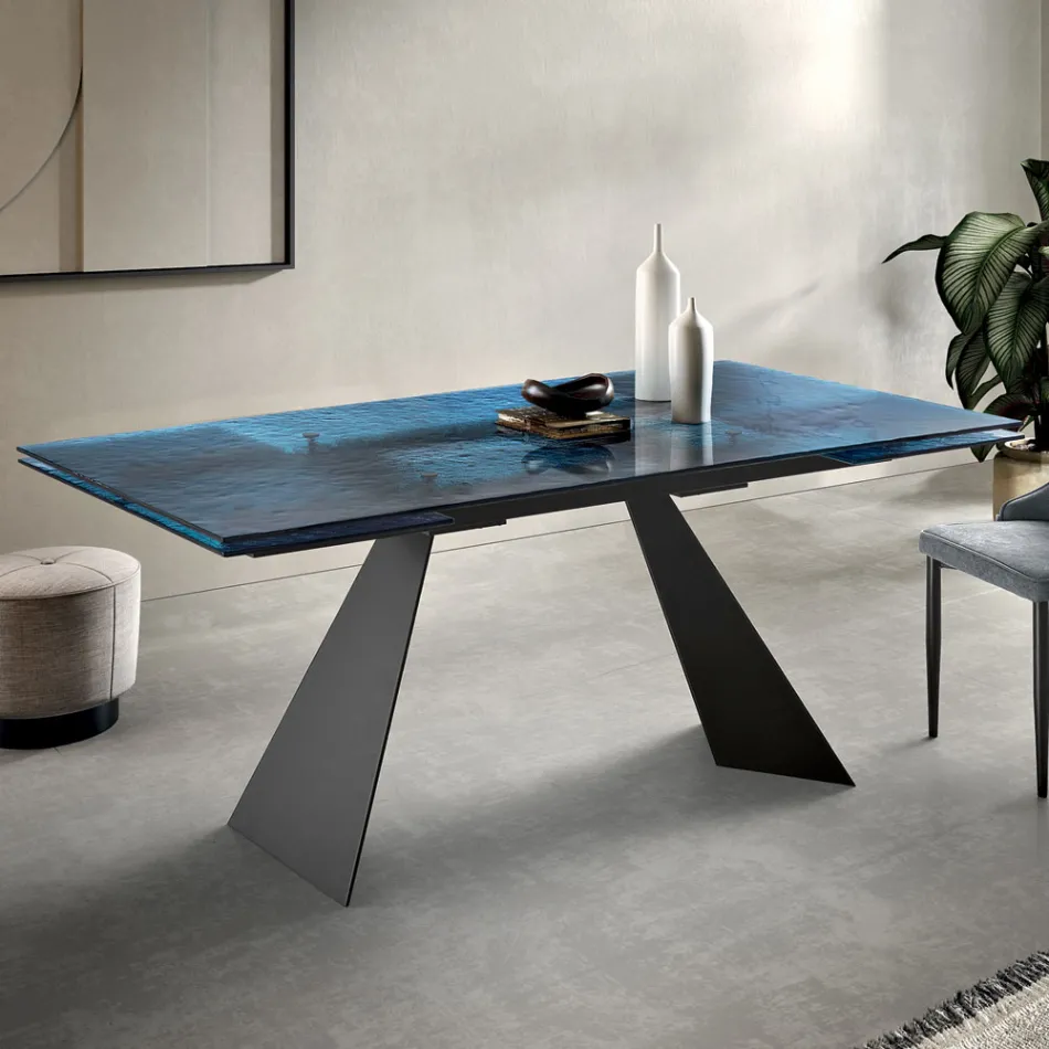 Table de salon 160x90 avec plateau en verre martelé transparent - Martello Viadurini