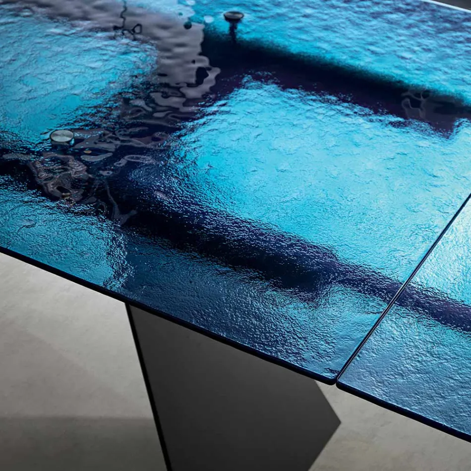 Table de salon 160x90 avec plateau en verre martelé transparent - Martello Viadurini