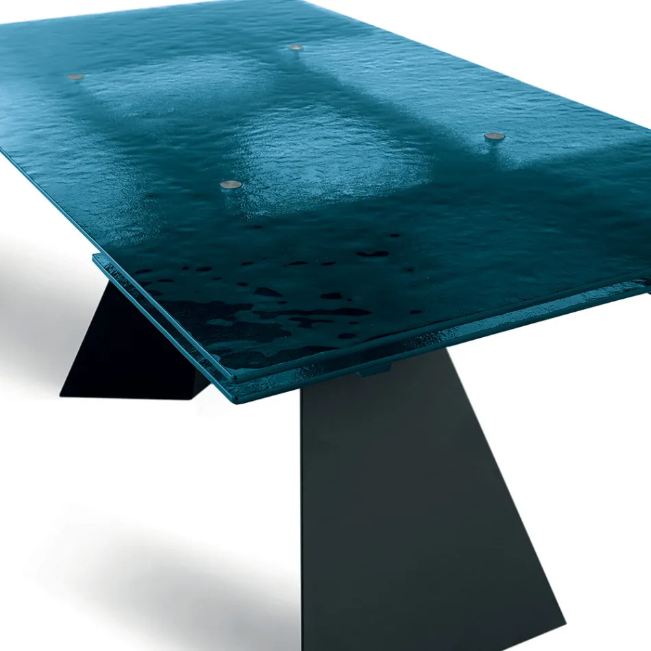 Table de salon 160x90 avec plateau en verre martelé transparent - Martello Viadurini