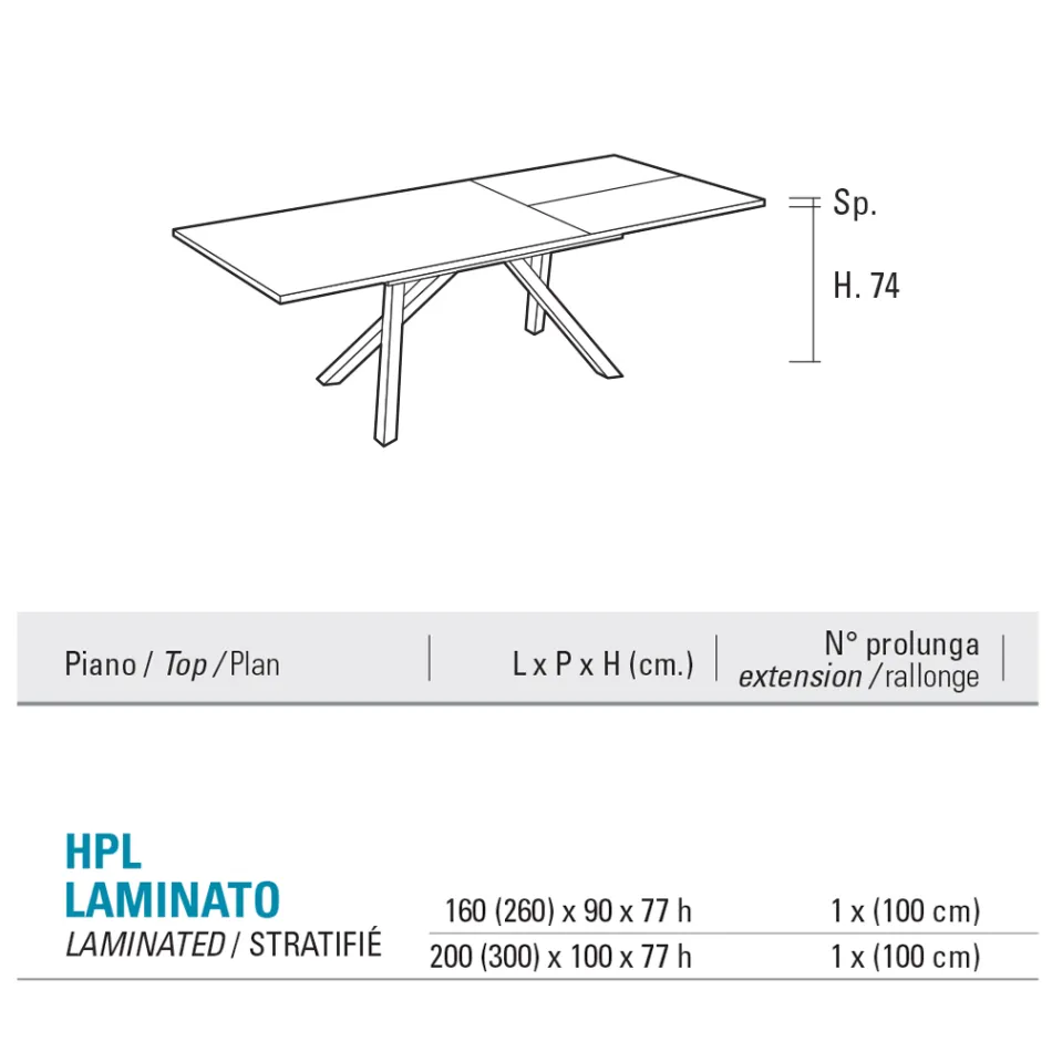 Table de salon extensible 260 ou 300 cm en métal et HPL - Borgo Viadurini
