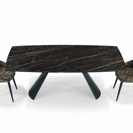 Table de Salon Extensible avec Plateau en Forme de Tonneau en Céramique Made in Italy - Verres Viadurini