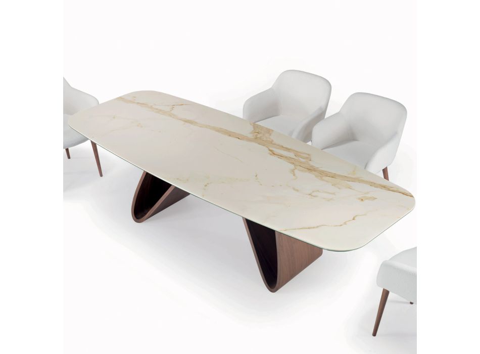 Table de salon fixe avec base en bois fabriquée en Italie - Equatore Viadurini