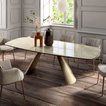 Table de Salon Fixe avec Plateau en Forme de Tonneau en Céramique Made in Italy - Verres Viadurini