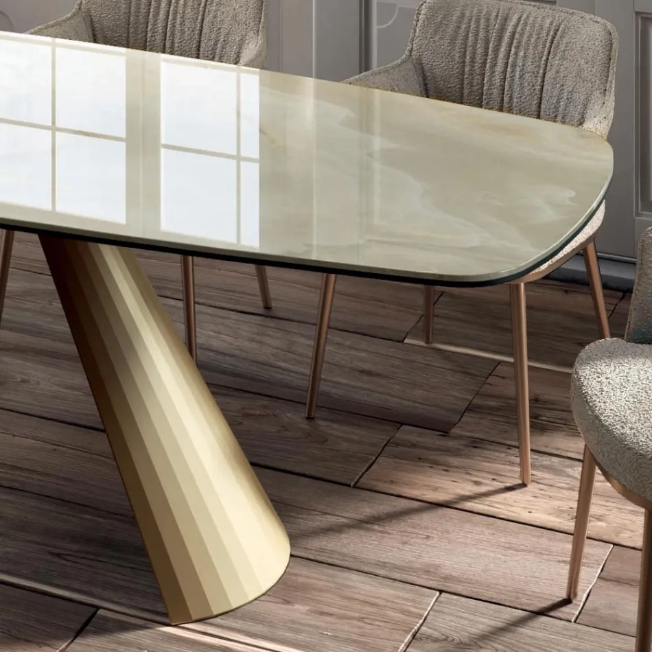 Table de Salon Fixe avec Plateau en Forme de Tonneau en Céramique Made in Italy - Verres Viadurini